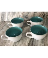 Plates and Beyond #57609 Set Of 4 Teal/White Cereal Soup Dessert Bowls R... - $1,258.20 MXN