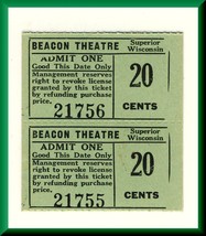 2 Vintage BeaconTheatre Tickets, Superior, Wisconsin/WI 1950&#39;s? - €2,58 EUR