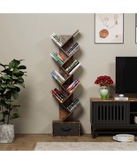Modern 9 Tier Rustic Brown Tree Bookshelf with Drawer Bookcase - $1,271.38 MXN