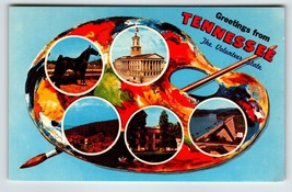 Postcard Greetings From Tennessee Chrome Paint Pallet Paintbrush State D... - £8.59 GBP