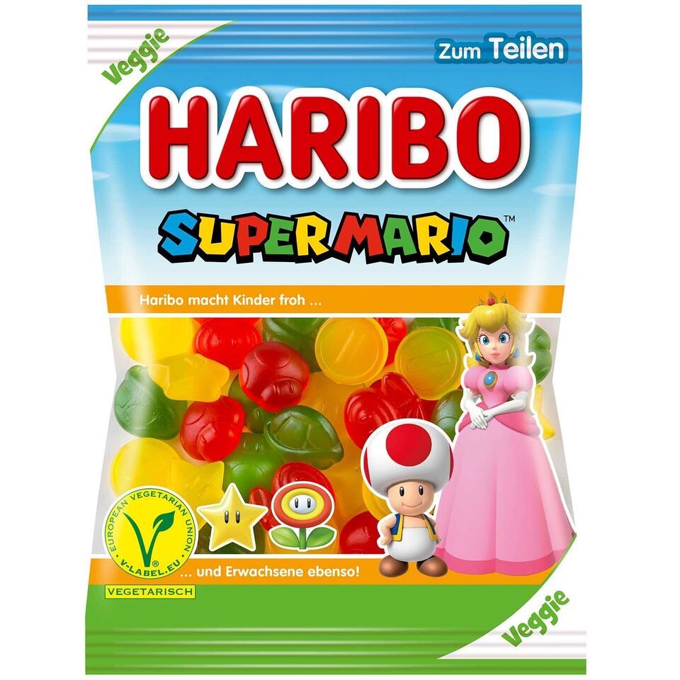Haribo Super Mario gummies Princess Peach VEGETARIAN 175g FREE SHIPPING