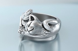 925 Sterling Silver Cat Shaped Handmade Adjustable Ring, Minimalist Jewelry - £237.95 GBP
