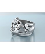 925 Sterling Silver Cat Shaped Handmade Adjustable Ring, Minimalist Jewelry - $296.76