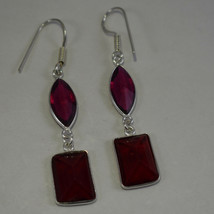 925 Sterling Silver Plated Square Ruby &amp; Pink Quartz Earring BES1334 Women Gift - £15.59 GBP