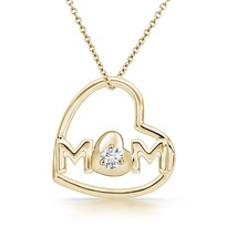 ANGARA Lab-Grown 0.07 Ct Tilted Heart &#39;MOM&#39; Diamond Pendant Necklace in 14K Gold - £447.30 GBP