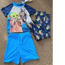 Boys Pajamas 3 Pc Star Wars Mandalorian Short Sleeve Shirt Shorts Pants Summer-6 - £15.46 GBP