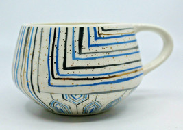 Anthropologie Oleanna Blue Gold Geometric Pattern Ceramic Coffee Mug Cup... - $25.31