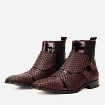 The Orion Burgundy Snakeskin Pattern Leather Double Monk Strap Men Boot image 2