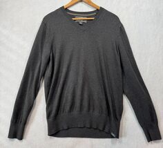 Eddie Bauer Sweater Cotton Merino Wool Blend Charcoal Gray V-Neck Men&#39;s ... - $269.47 MXN