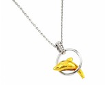 Sterling Silver 925 Gold Plated Dolphin Leaping Over Hoop Pendant Necklace - $18.95