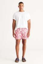 Men&#39;s White Red Standard Fit Regular Fit Side Pockets Patterned Swimwear... - £22.72 GBP