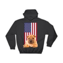 Shar Pei Dad USA Flag : Gift Hoodie American Dog Pet Animal Cute Patriotic - £28.60 GBP