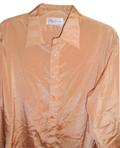 Vintage Shirt 1970&#39;s Oleg Cassini By Burma L Tan shimmer Disco Mod Groov... - £23.21 GBP