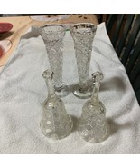 4 Vintage Federal Glass Windsor Button &amp; Cane  2/Dinner Bells &amp; 2/Bud Vases - $40.70 CAD