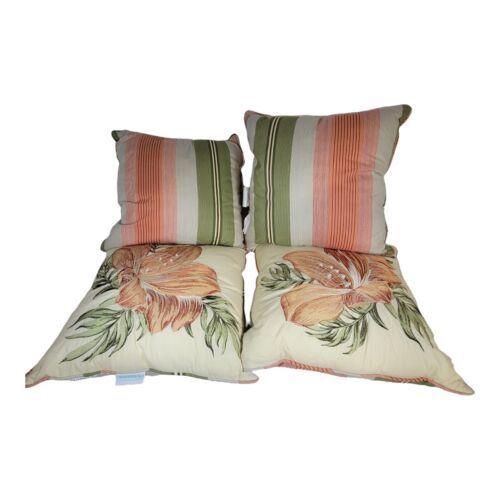Vintage Lot 4 Waverly Tropical Floral Reversible Striped Throw Accent Pillows - $186.07