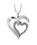 14K White Gold Plated Silver Round Blue Diamond Heart Pendant Necklace - $58.99