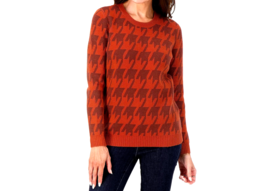Denim &amp; Co. Jacquard Houndstooth Round Neck Pullover- Cocoa/CopBrown, LARGE - £19.67 GBP