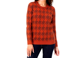 Denim &amp; Co. Jacquard Houndstooth Round Neck Pullover- Cocoa/CopBrown, LARGE - £18.77 GBP