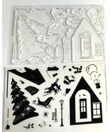 Acrylic Stamp Set Christmas Reindeer Sleigh Winter Snow Snowman House Un... - $5.14