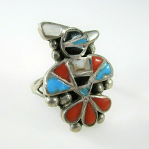 Zuni Bird Southwest Native Inlaid Stones Ring Vintage Sterling Silver 5g... - $49.49