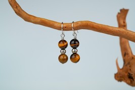 New Handmade Sterling Silver Tigers Eye Dangle Drop Bead Earrings 3.4cm - $29.70