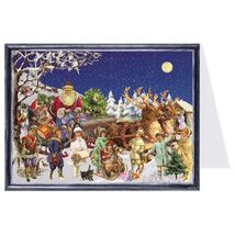 Mini Postcard Santa on Christmas Sleigh German Advent Calendar - $9.98