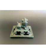 Antique Chinese Patina Cast Iron Incense Burner Lid Only w/ Foo Dog Finial - £19.69 GBP