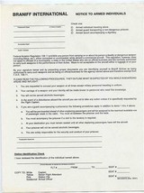 Braniff International Form Notice to Armed Individuals  - £29.38 GBP