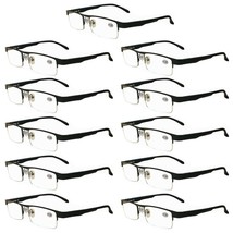 11 Pairs Mens Metal Black Frame Rectangular Reading Glasses Spring Hinge Readers - £23.61 GBP