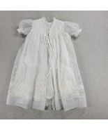 Vintage Baby Christening Gown Robe White Long Lace Embroidery Lined Tie ... - £35.40 GBP