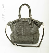 Splendid Gray Coach XL Madison Lindsay Exotic embossed croc leather satchel! - £115.99 GBP
