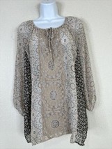 Roz &amp; Ali Womens Size L Sheer Boho Mosaic Crochet Tie Neck Blouse 3/4 Sleeve - £8.08 GBP