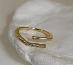 14K Gold Crystal Wrap Stackable Ring - 925 Silver,  Zirconia, adjustable size - £22.28 GBP