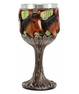 Equine Beauty Wild Horses Wine Goblet 7oz Chalice Cup Tree Bark &amp; Roots ... - £18.00 GBP