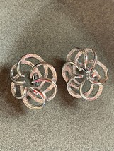 Vintage Sarah Cov Signed Atomic Swirl Silvertone Clip Earrings – 1 and 1/8th’s x - $13.09