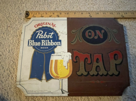 Vintage Pabst Blue Ribbon On Tap Wood Advertising Sign wooden 1960&#39;s - £87.03 GBP