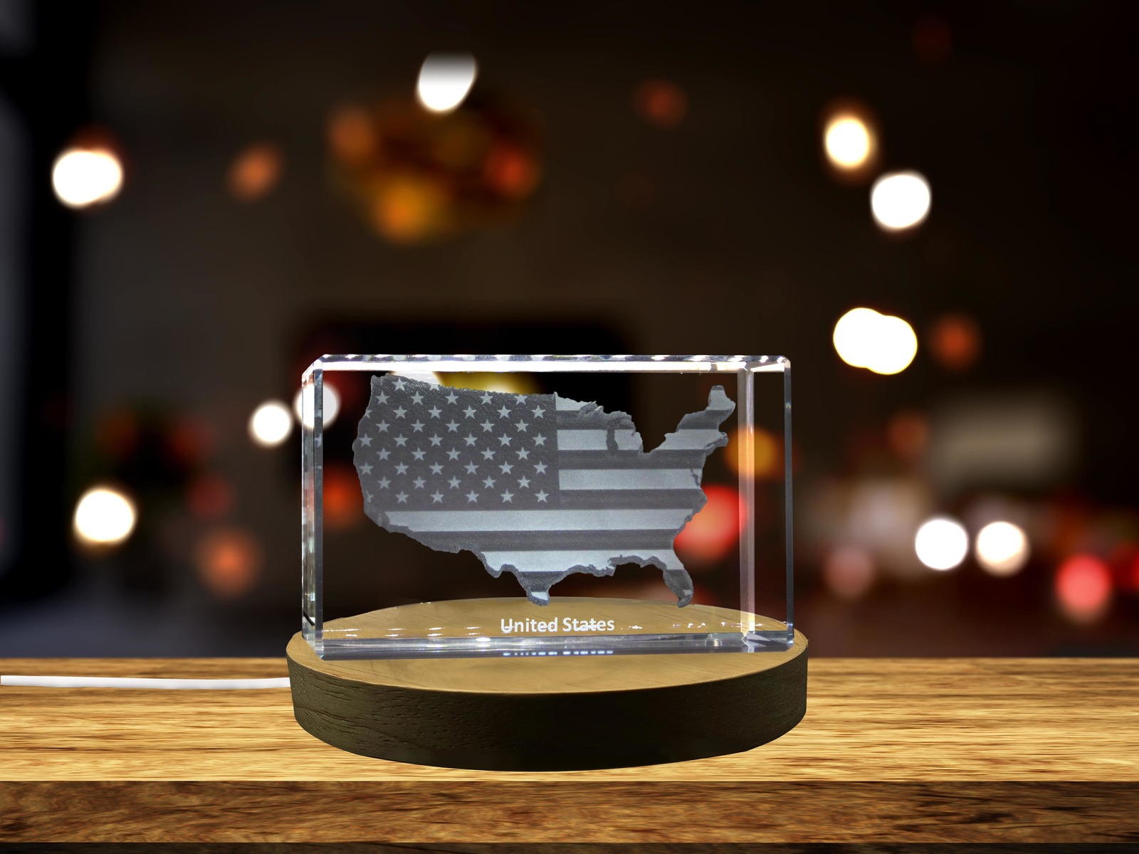 LED Base included |  United States 3D Engraved Crystal 3D Engraved Crystal
