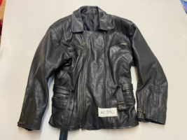 Vintage Black Leather Motorcycle Jacket Label M Armpit/armpit 22&quot; (mc890) - £62.55 GBP