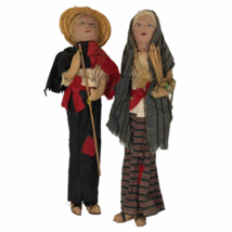 Vintage Folk Art Cloth Dolls Handmade Mexican Pair Traditional Peasant 14” - £36.99 GBP