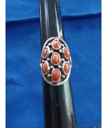 Vintage 925 Sterling Silver Native American Coral Ring Size 8 Signed DR - $1,475.32 MXN
