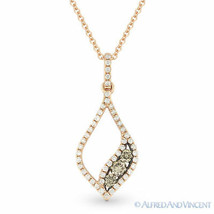 0.35 ct Brown &amp; White Diamond Pave Pendant Chain Necklace in 14k Rose Black Gold - £657.08 GBP