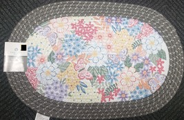 Oval Braided Kitchen Rug (18&quot; X 27&quot;) Multicolor Flowers &amp; Butterflies Garden, Cb - £15.02 GBP