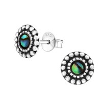 925 Sterling Silver Round Abalone Stud Earrings - £11.95 GBP