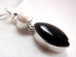 Black Onyx Cultured Pearl 925 Sterling Silver Necklace New Corona Sun Jewelry - $20.69