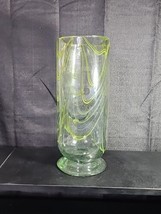 Vintage Handmade Art Glass Yellow Swirl VASE Large 12&quot; Tall 4&quot; Wide Murano? - £39.31 GBP