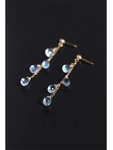 Sky blue topaz earrings female  gemstones genuine yellow gold Injection tassel e - £69.04 GBP