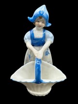 Vintage Dutch Girl Basket Blue White Figurine Japan 4.5&quot;x3&quot; Porcelain - $12.00