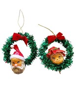 Vintage Handmade Paper Mache Santa Clause Mrs. Clause Wreath Ornaments A... - £26.55 GBP