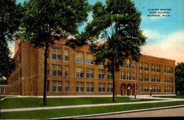 Junior Senior High School Campus Building Monroe Michigan Mi Linen Postcard BK58 - £3.95 GBP