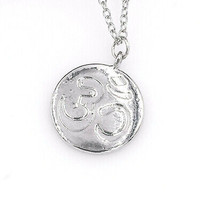 Yoga Coin Pendant Necklace Ohm Namaste Sterling Silver - £10.35 GBP